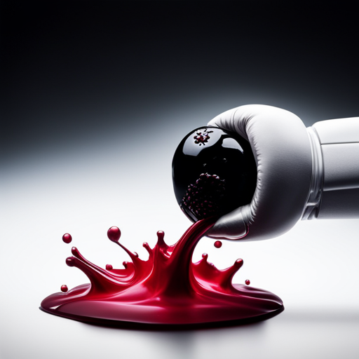 An image that showcases the precise moment when a hand pressing a crushed blackberry against a bleeding wound, as crimson droplets disperse and the dark juice forms a protective barrier