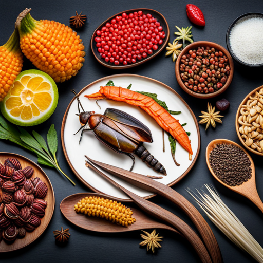 An image showcasing a diverse array of edible insects found in the wild