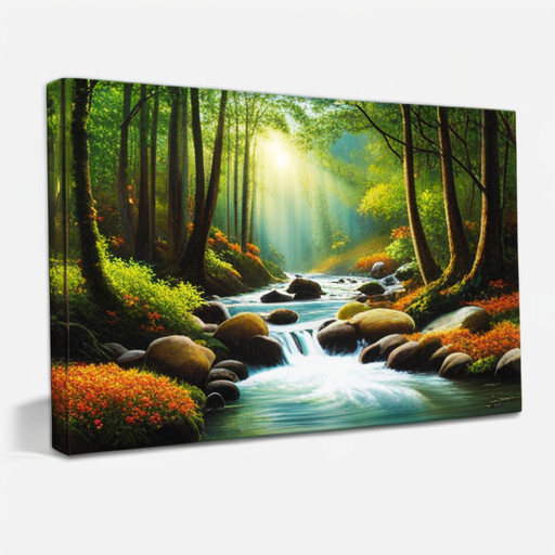 An image showcasing a serene forest scene with a clear river flowing through it
